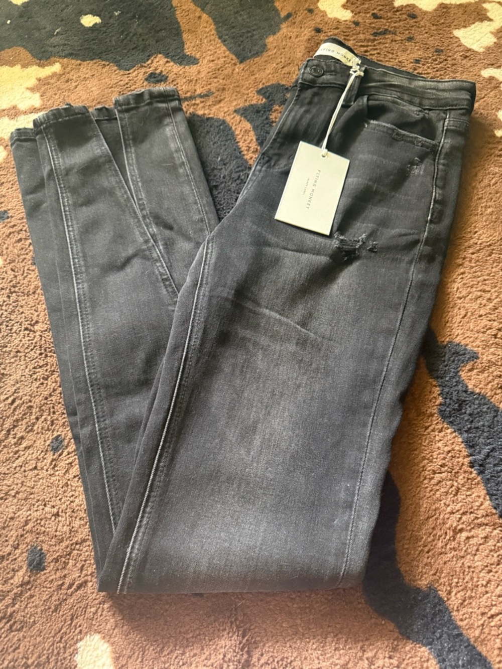Flying Monkey Black Skinny Jeans with Subtle Distress and cut out at ankle NWT